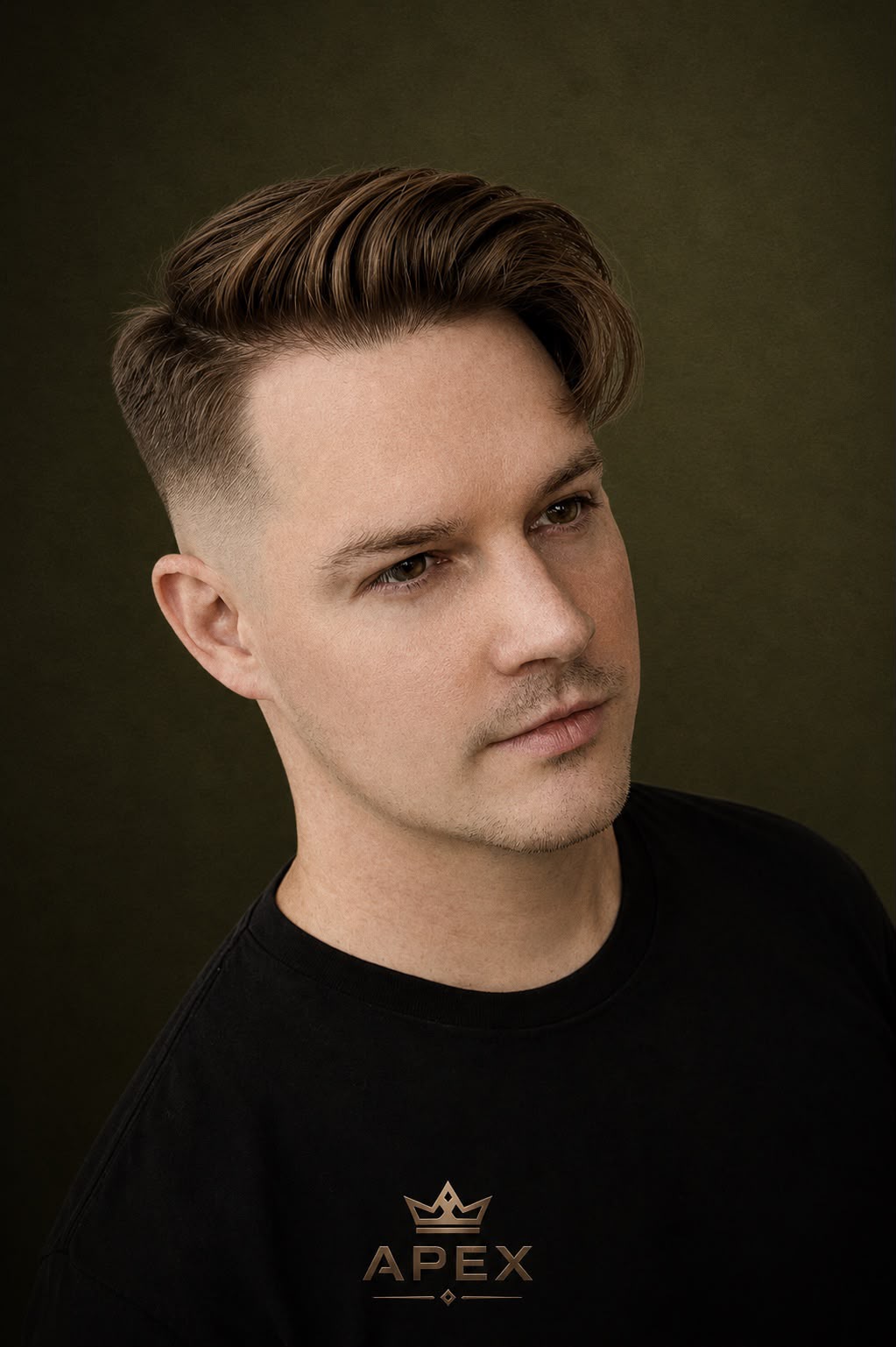 Haircut work — textured pompadour with a clean fade